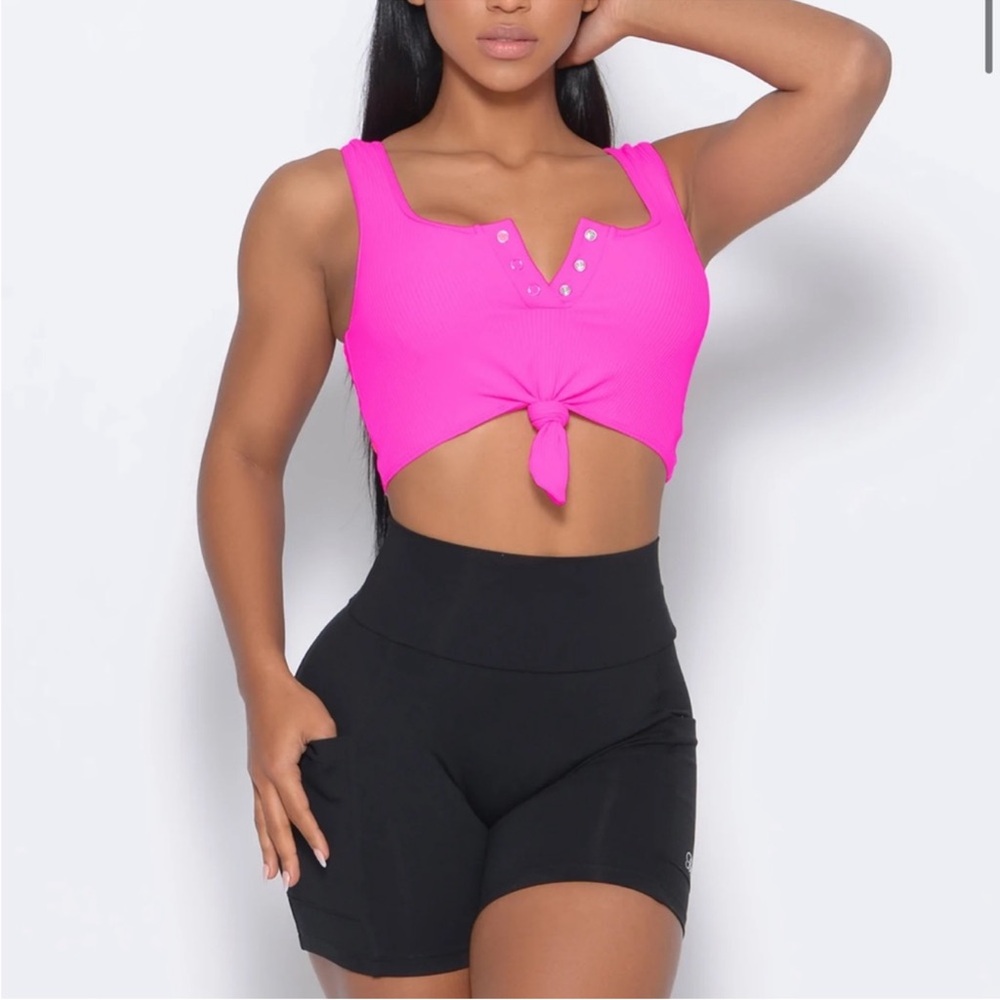Bombshell Sportswear Henley Ribbed Knot Sports Bra Crop Top